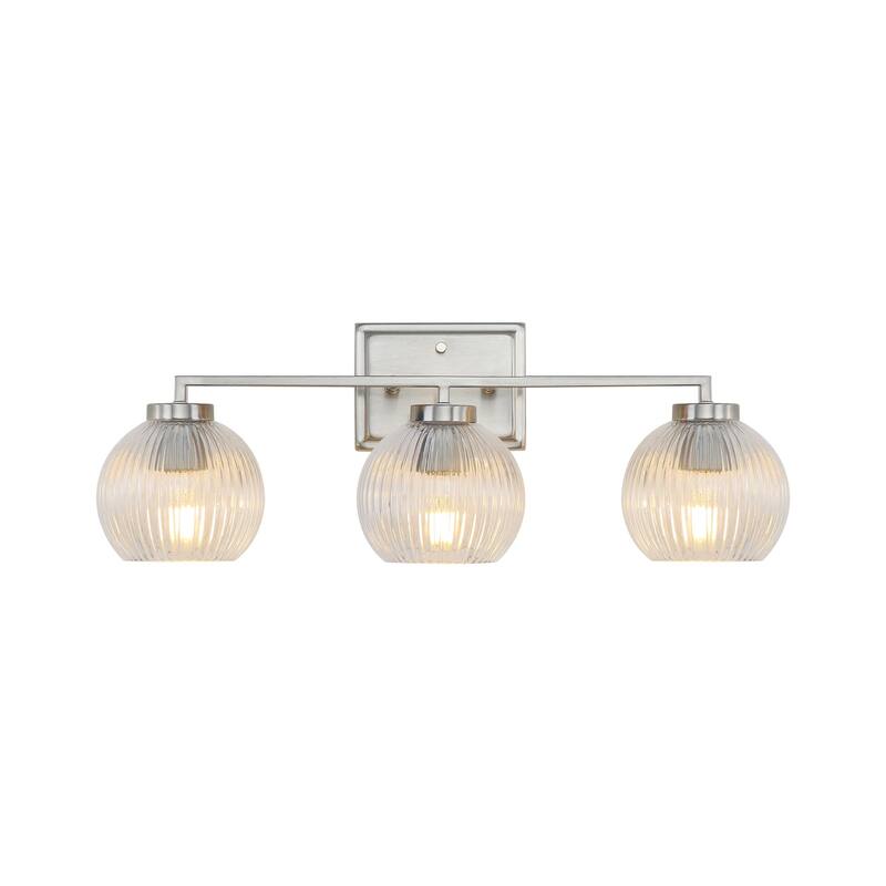 Elliott 3-Light Vanity Light in Pewter with Ribbed Clear Shade - Silver