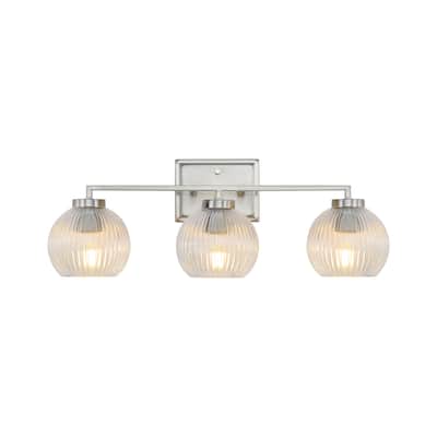 Elliott 3-Light Vanity Light in Pewter with Ribbed Clear Shade - Silver