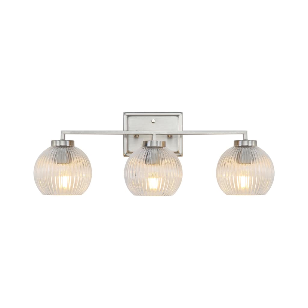 Elliott 3-Light Vanity Light in Pewter with Ribbed Clear Shade - Silver