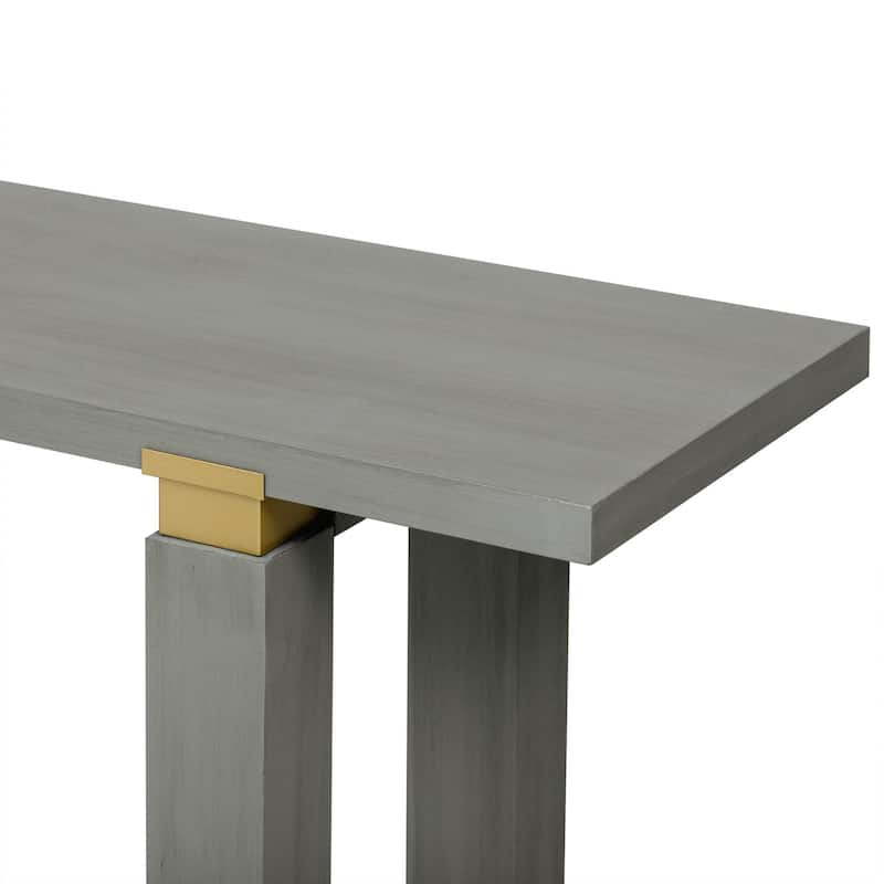 Modern Minimalist Console Table, Solid Wood Entryway Sofa Table with Metal Accents, Built-in Shelf, for Living Room, Hallway