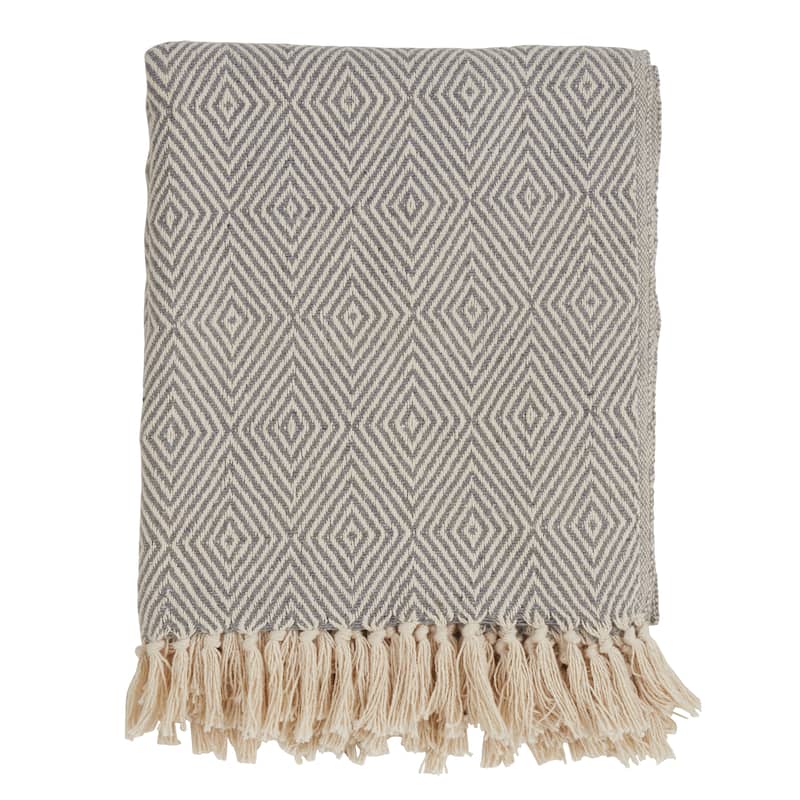 Cotton Throw Blanket with Diamond Weave Design