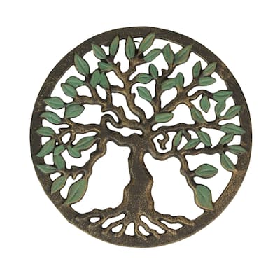 Cast Iron Tree Of Life Trivet Gold Finish, 7.75", Heat-Resistant, - 7.75 X 7.75 X 0.75 inches