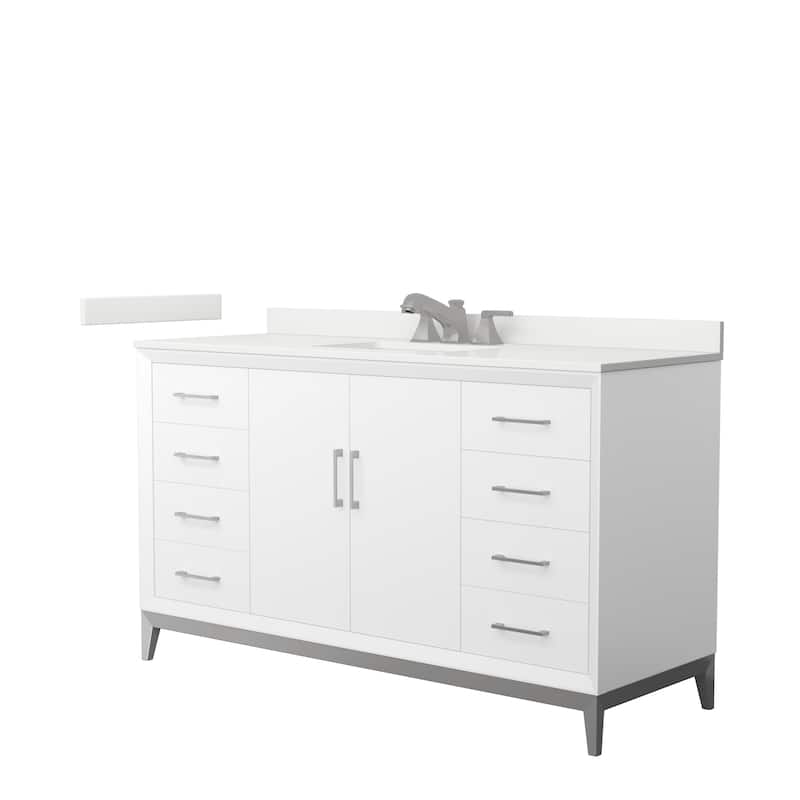 Amici 60-inch Single Vanity, Quartz Top - White, Nickel Trim, White Quartz Top