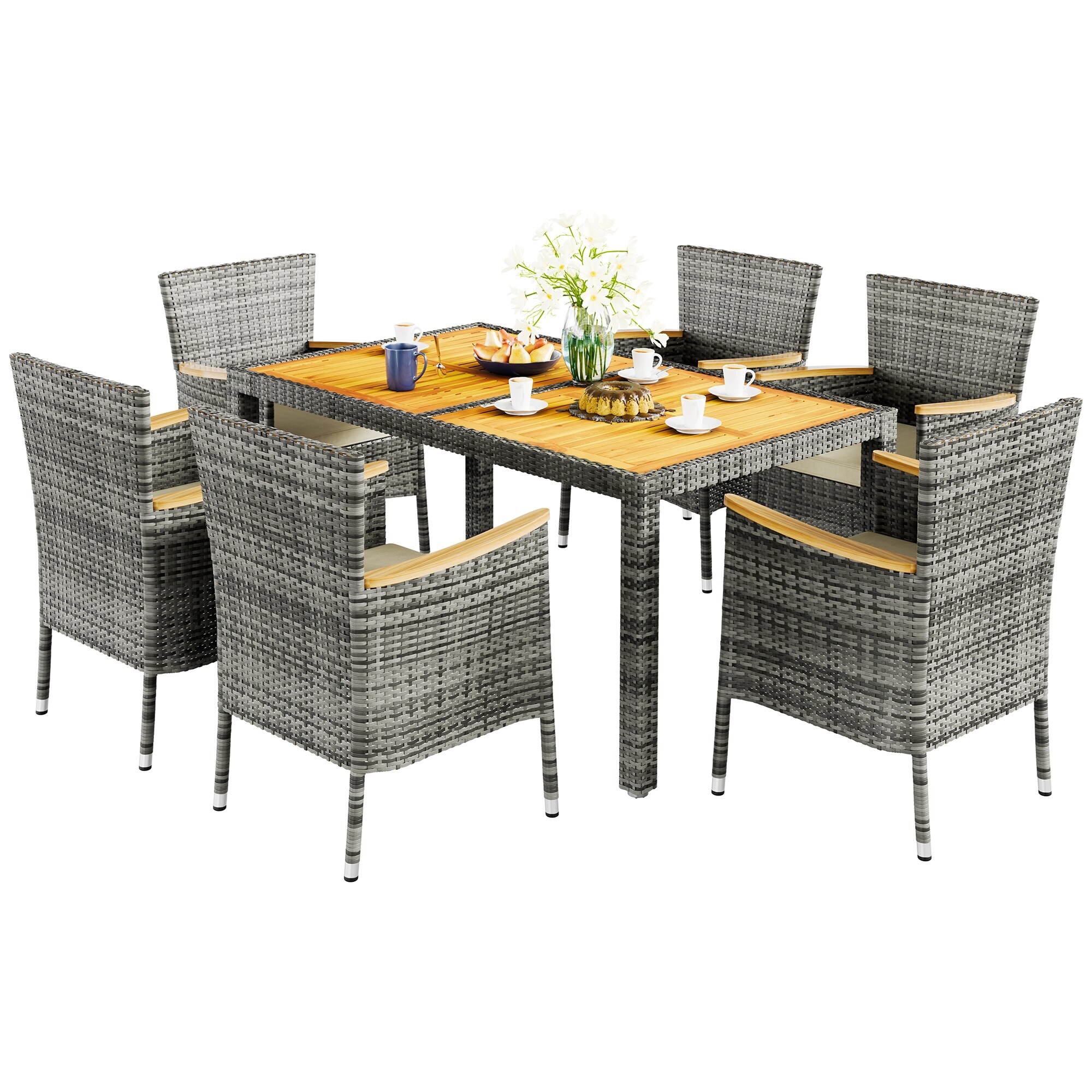 ⭐Jing⭐　INOUT NEW Standard Table Futzca Outdoor Patio Dining Set with Table and Chairs, 5 Or