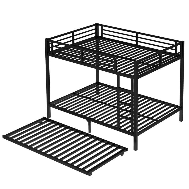 Roomfitters Twin/Full Metal Bunk Bed with Twin Trundle, Space-Saving Design for Teens & Adults, Black