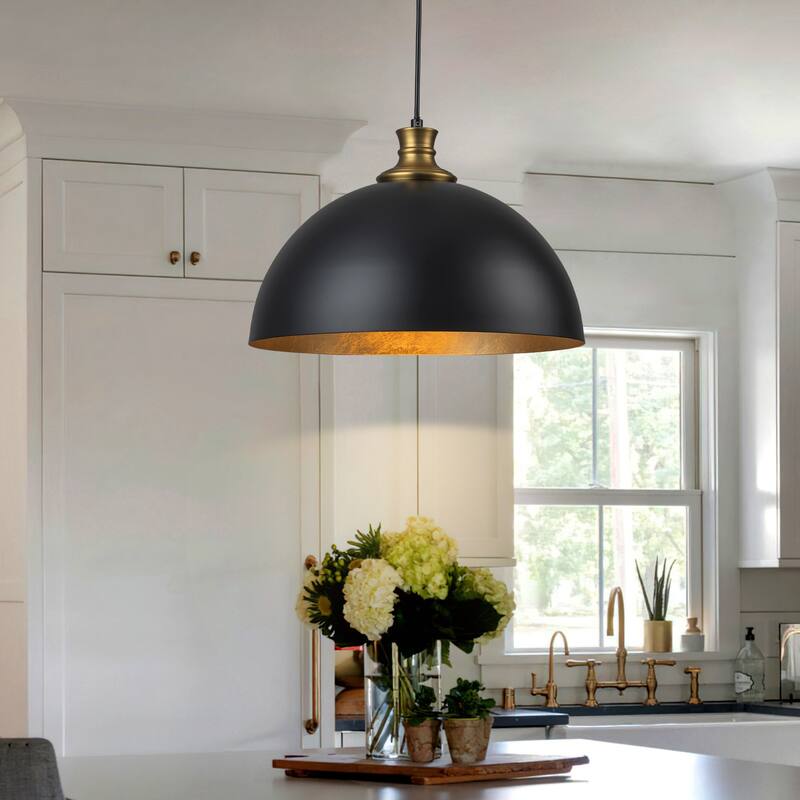 Industiral Metal Black and Gold Dome Pendant Lights Kitchen Island - W14.96" - W14.96" - Black