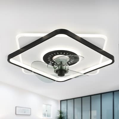 Oaks Aura 20in. Square Low Profile Ceiling Fan with Light, Flush Mount Remote Control Ceiling Fan for Bedroom - Black