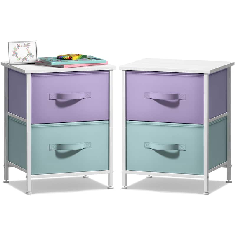 Sorbus Nightstand with 2 Drawers - Steel Frame, Wood Top & Easy Pull Fabric Bins (2 Pack) - Pastel