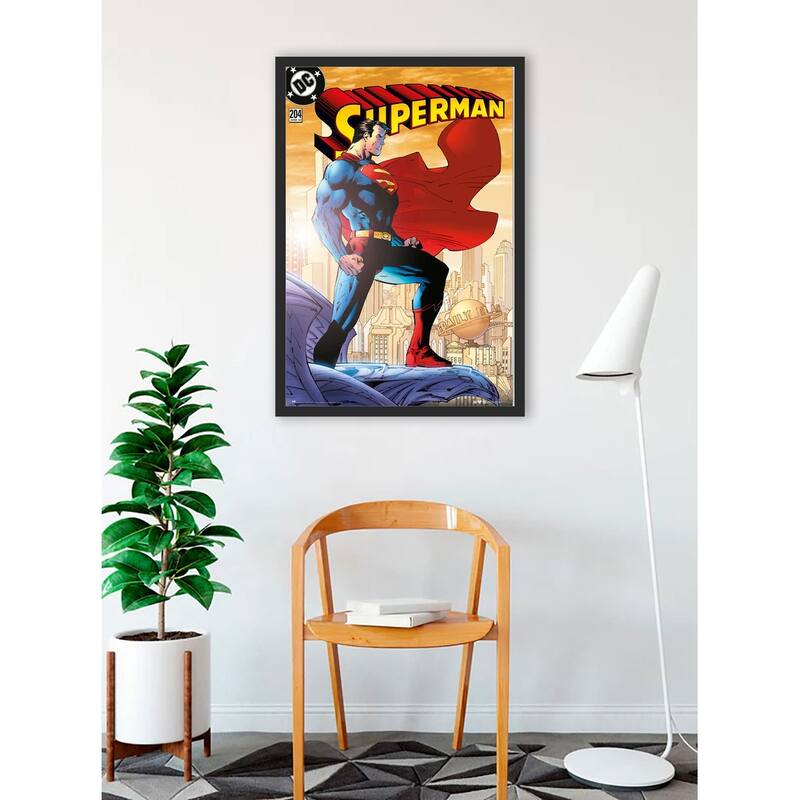 Superman - Above Metropolis Comic Book Cover Framed Art Poster - 24 x 36 Inch