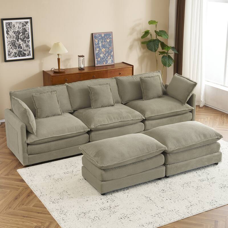 Roomfitters Large Modular Corduroy L-Shape Sectional Sofa with Side Storage Pockets for Living Room Functionality