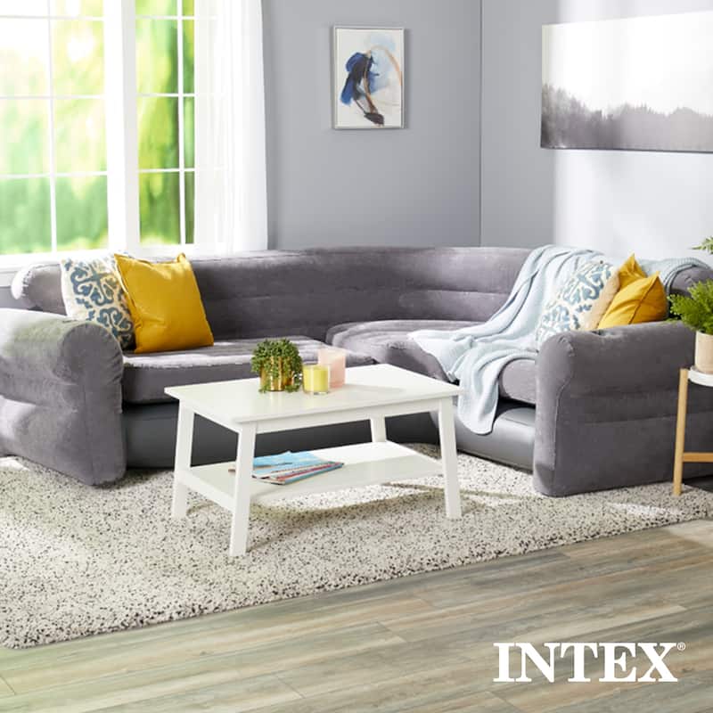 Intex Inflatable Corner Living Room Air Mattress Sectional Sofa Couch, Beige