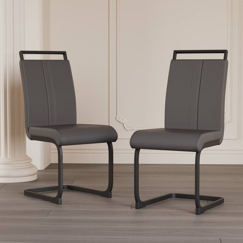 Modern Style Faux Leather High Back Dining Chairs Set of 2 with Black Metal Legs for Dining Room