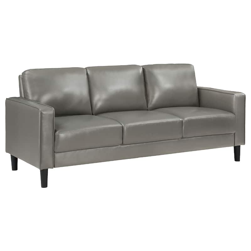 Rumi 2pc Sofa and Loveseat Set, Modern Track Arms, Gray Faux Leather