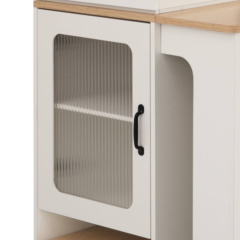 Kitchen Island with Extendable Dining Table, Kitchen Storage Table with 2 Drawers, Power Outlet, Open Shelves, for Diningroom
