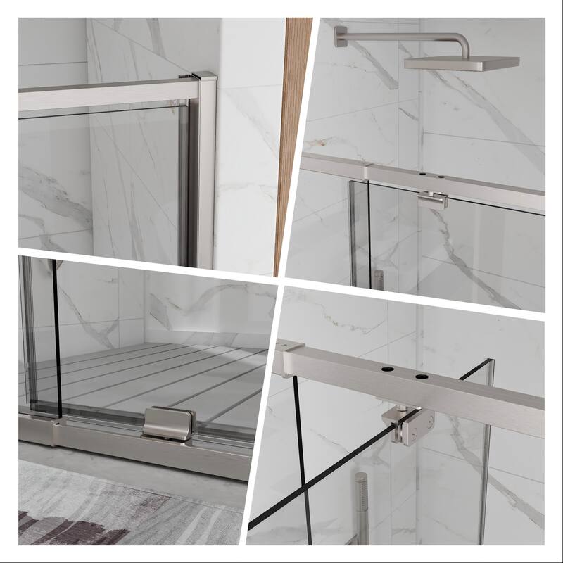 Modland 44-48"x71'' Adjustable Pivot Shower Door - Auto-Lift Hinge, Magnetic Seal, 6 Finishes for Uneven Walls - 48''x 71''