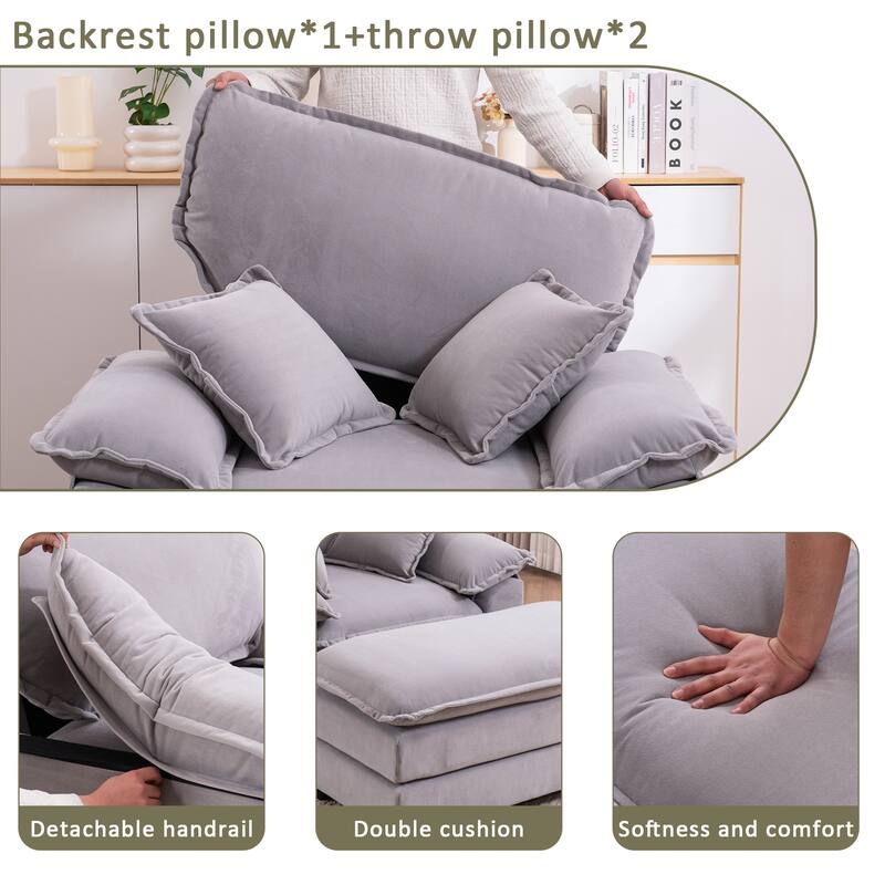 46.9 Inch Single Sofa with 2 Folding Pillows and an Ottoman, Comfort Sofa - Living Room Deep Seating Sofa for Living Room