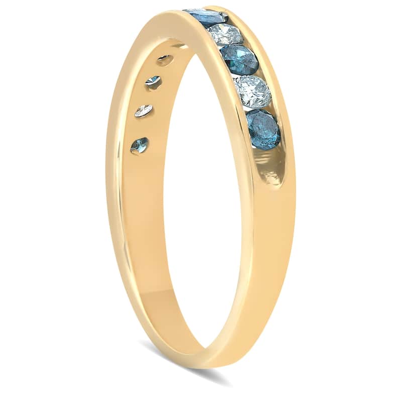 1/2ct Blue & White Diamond Channel Set Ring Yellow Gold