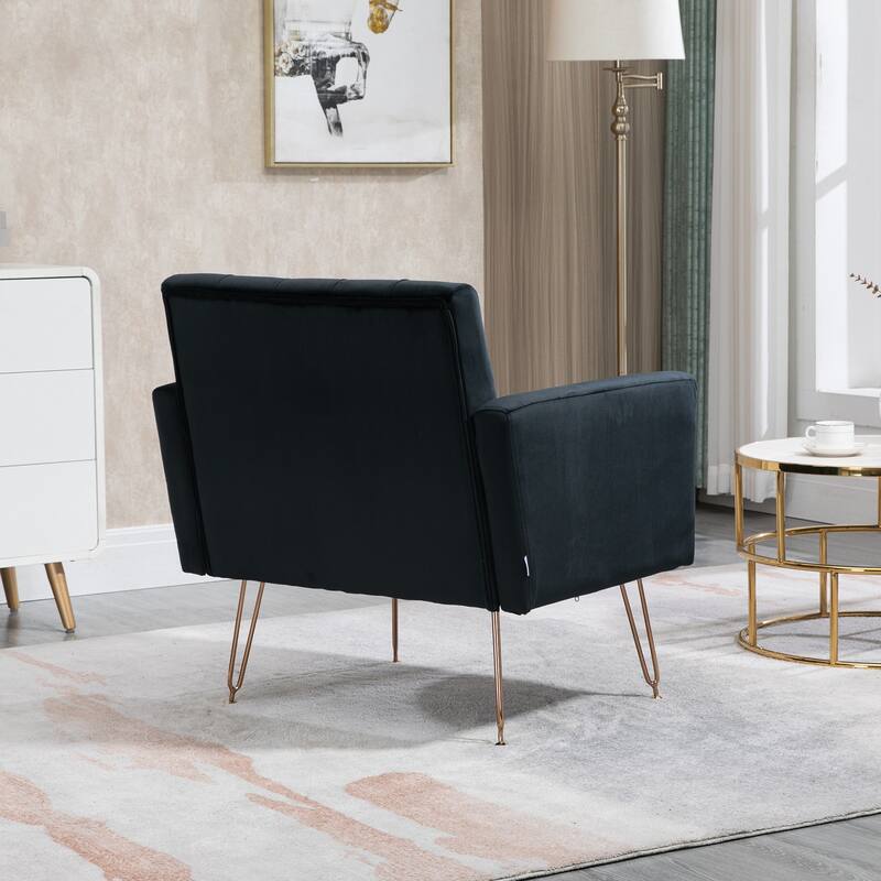 Velvet Upholstered Armchair Single Sofa Modern Tufted Reading Chairs Gold Metal Leg Wingback Chairs for Living Room Bedroom