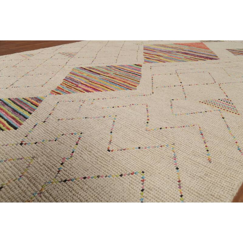 Geometric Trellis Moroccan Area Rug Handmade Wool Carpet - 6'9"x 10'5"