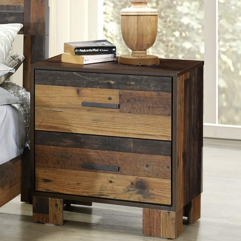 Rustic Reclaimed Wood Design 2 Drawer Nightstand
