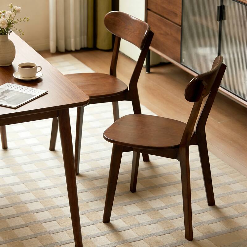 100% Solid Wood Dining Chairs Set of 2, Mid Century Modern Dining Chairs with Curved Backrest, for Dining Room