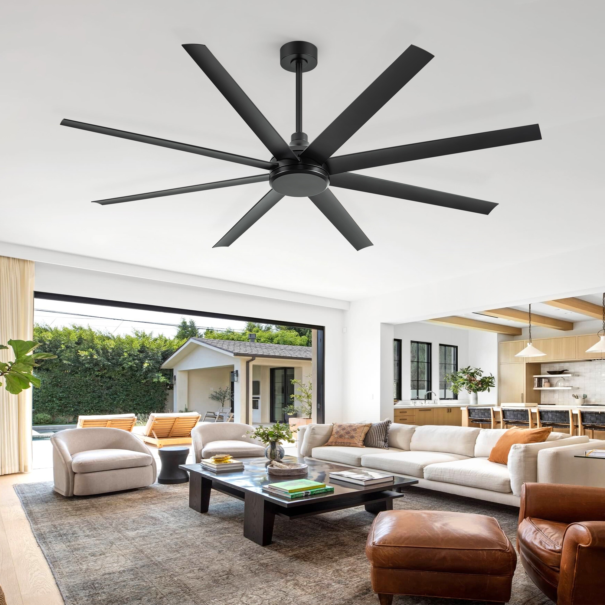 72 Inch Black/White 8-Blade Ceiling Fan with Remote without Light