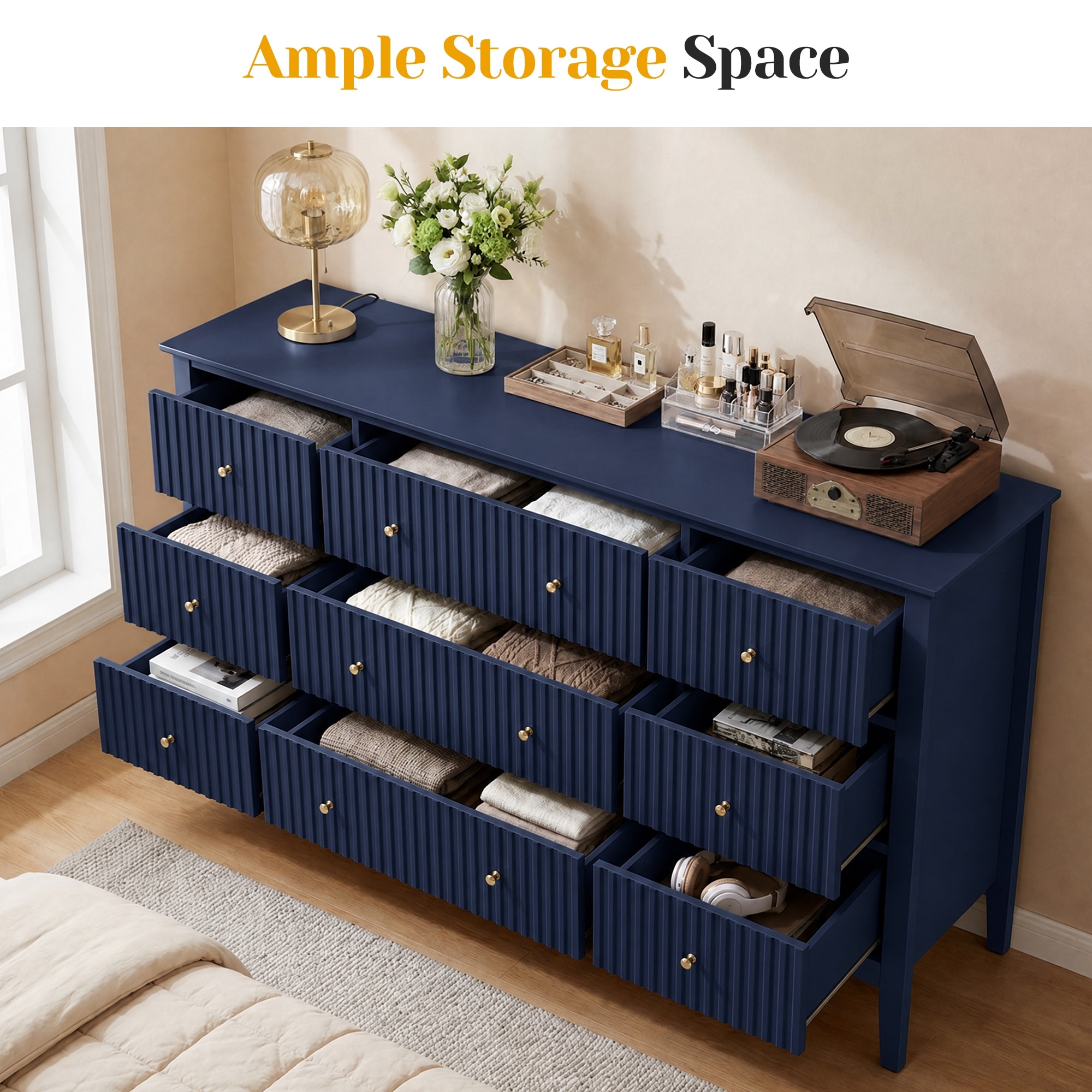 navy dresser with gold hardware Fluted 59.1