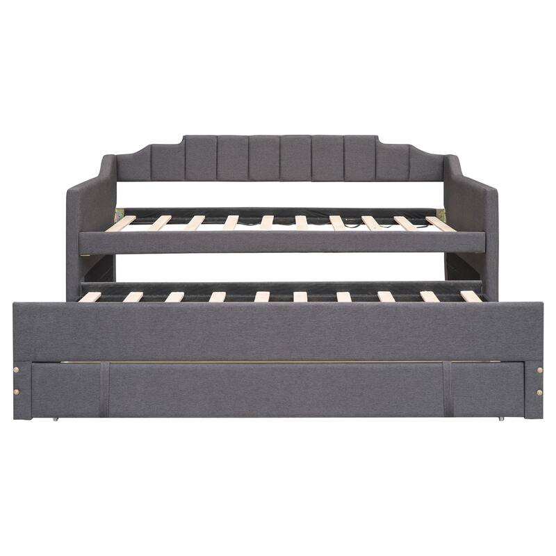 Twin Size Upholstered Daybed with Trundle and Three Drawers