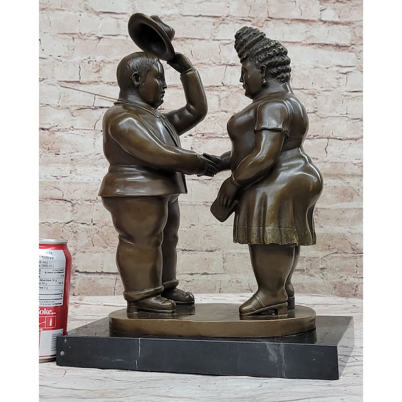 Man Woman Courting Bronze Sculpture Statue After Fernando Botero On Marble Base