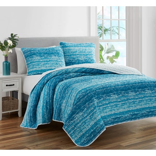 Ocean Stripe Coastal Blue 3 Pc Reversible Quilt Bedding Set King