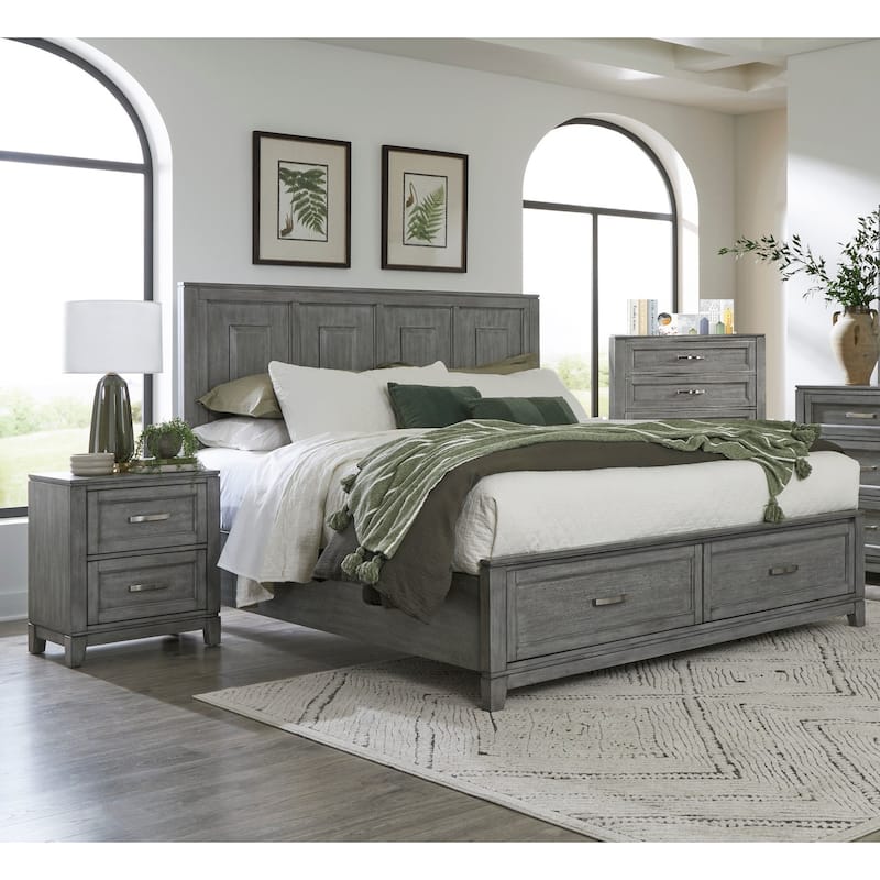 Rustic Style Bedroom 3pc Set Gray Finish Platform Bed Chest Nightstand - California King