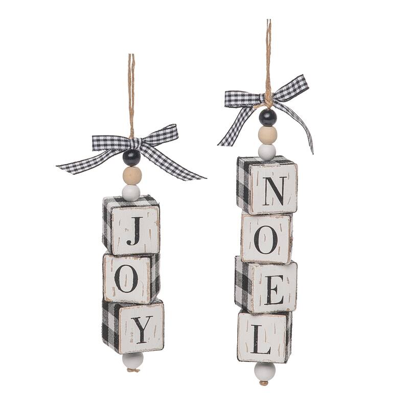 Transpac Glass 10.2 in. Multicolored Christmas Word Block Ornament Set of 2