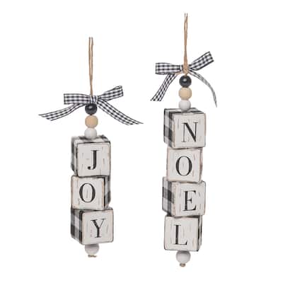 Transpac Glass 10.2 in. Multicolored Christmas Word Block Ornament Set of 2