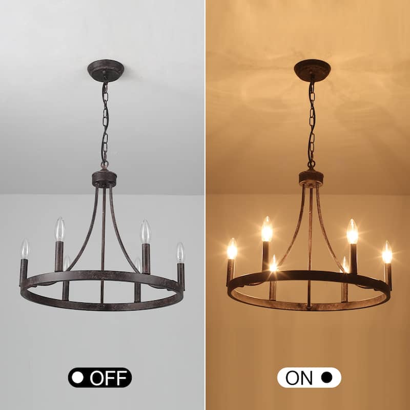 6-Light Farmhouse Chandelier, Modern Wagon Wheel Chandelier for Dining Room Living Room Bedroom Kitchen