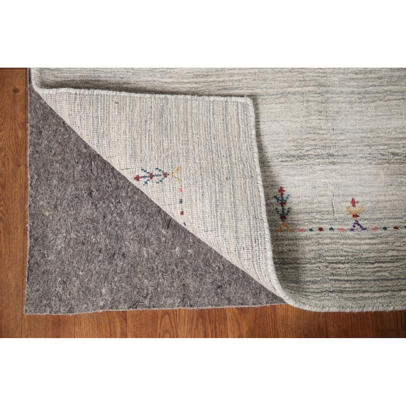 Tribal Gabbeh Indian Area Rug Handmade Beige / Ivory Wool Carpet - 7'9"x 9'8"