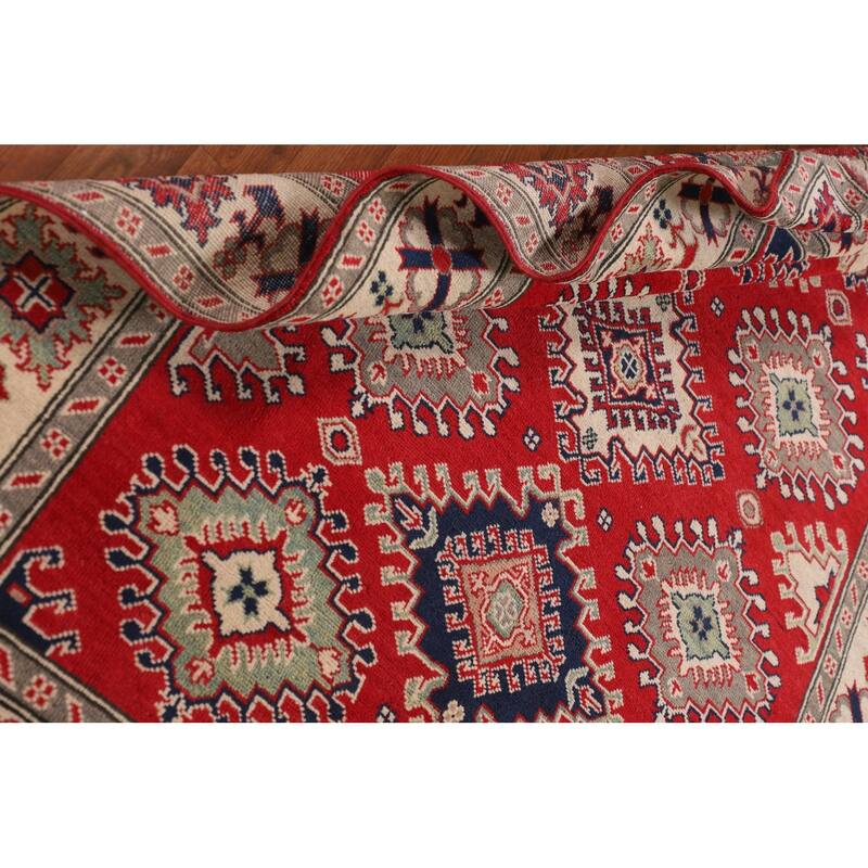 Traditional Red Kazak Rug Hand-Knotted Oriental Wool Carpet - 5'0" x 6'7"