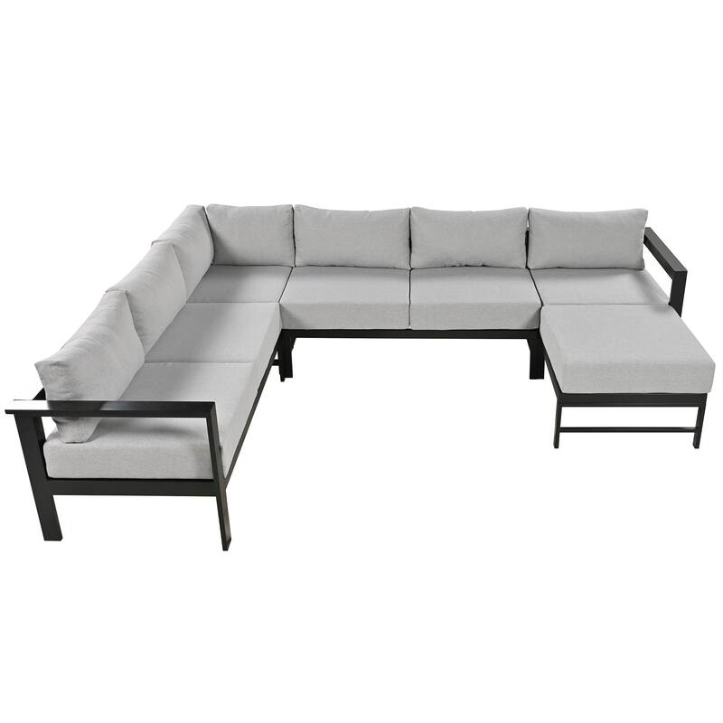 Outdoor 4-Piece Aluminum U-Shaped Sectional Sofa Set with Cushions
