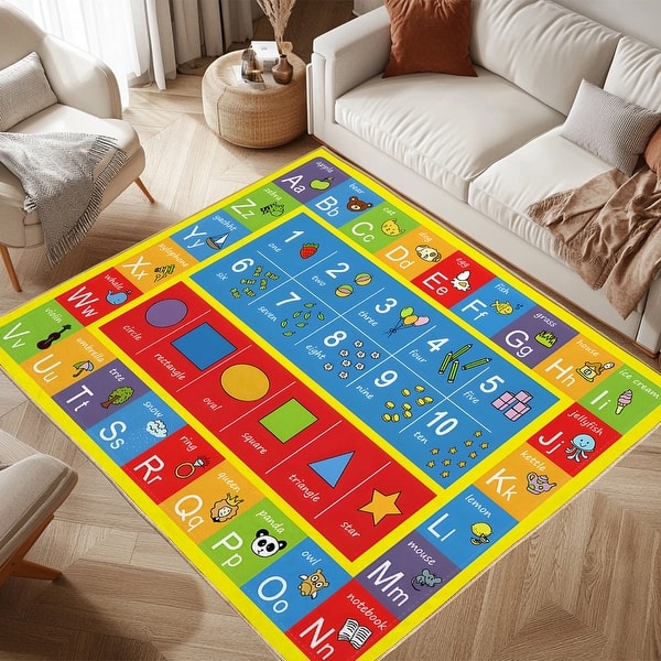Play Area Rug Design ABC Alphabet, Numbers and Shapes Educational Game Play Area Rug for ...