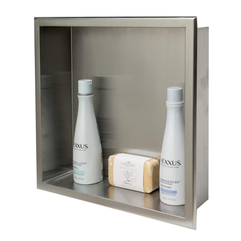 ALFI brand 16 x 16 Brushed Stainless Steel Square Single Shelf Bath Shower Niche - Grey