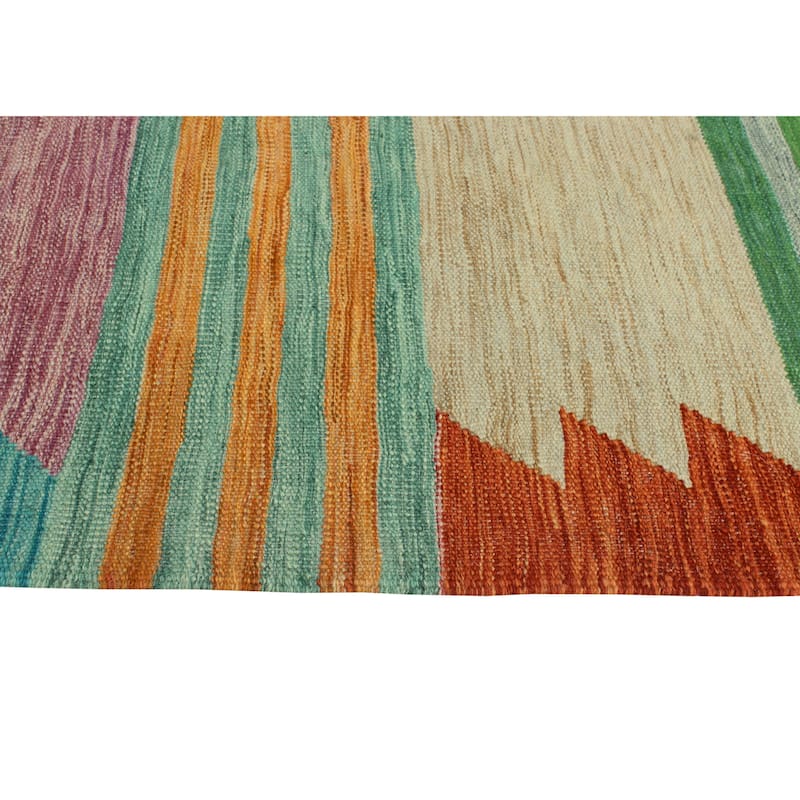 Modern Flatweave Dumaka Green/Ivory Rug - 6'7" x 9'9"