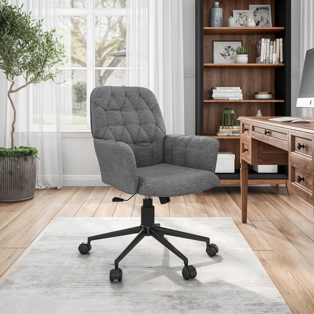 Modern Upholstered Tufted Office Chair with Arms, Grey