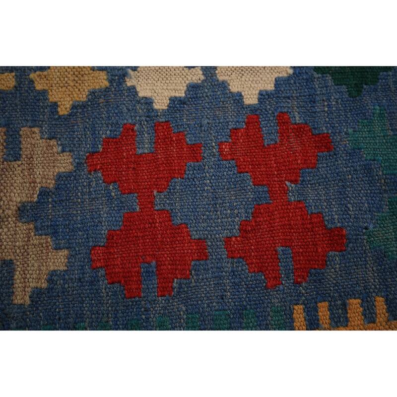 Geometric Kilim Large Rug Hand-Woven Oriental Wool Carpet - 10'2" x 16'1"