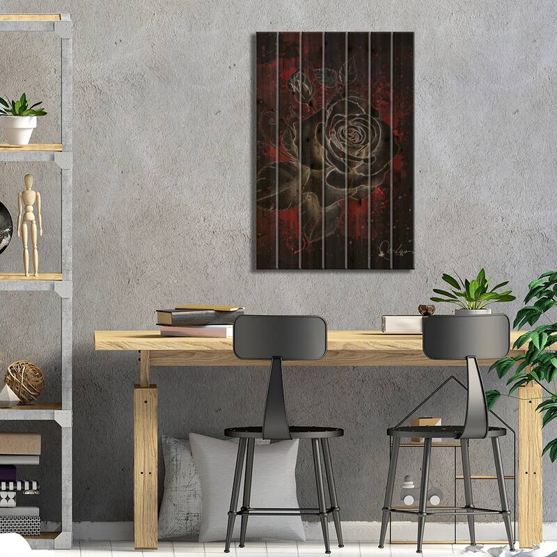 Black Rose Print On Wood by Marine Loup - Multi-Color