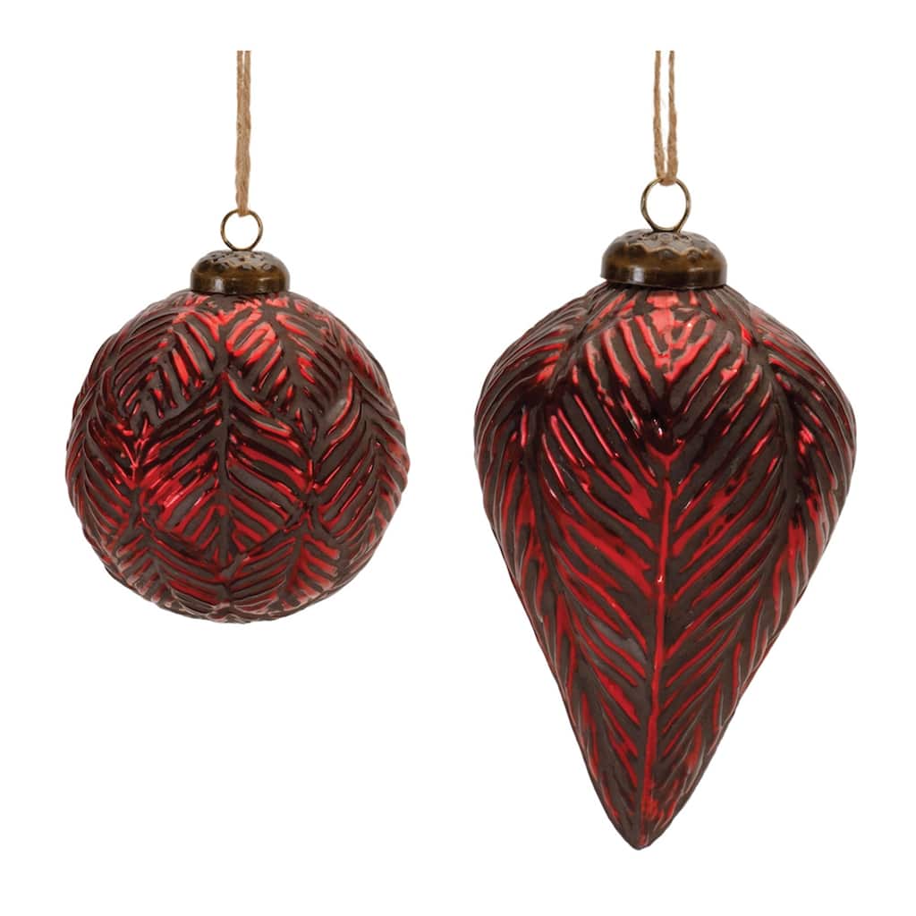Etched Glass Christmas Ornaments - 5.5" - Burgundy - 6ct