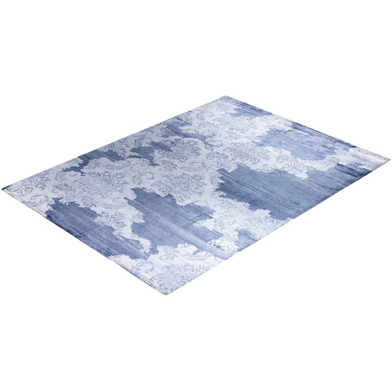 Modern One-of-a-Kind Handmade Area Rug, Blue - 9' 0" x 12' 1"