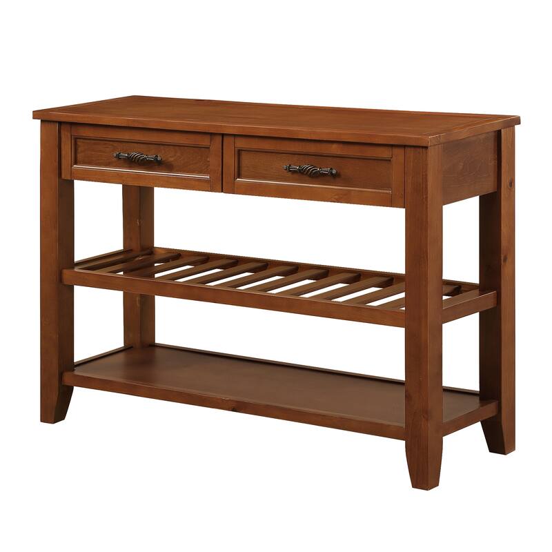 3-Tier Console Table for Entryway, 42.01 Inch Solid Wood Entryway Table with Drawers and 2 Storage Shelves, Pine Accent Table