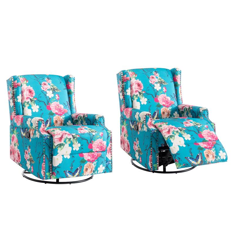 UIXE 2 Set Roderich Farmhouse Floral Print Swivel Rocker Push Back Recliner