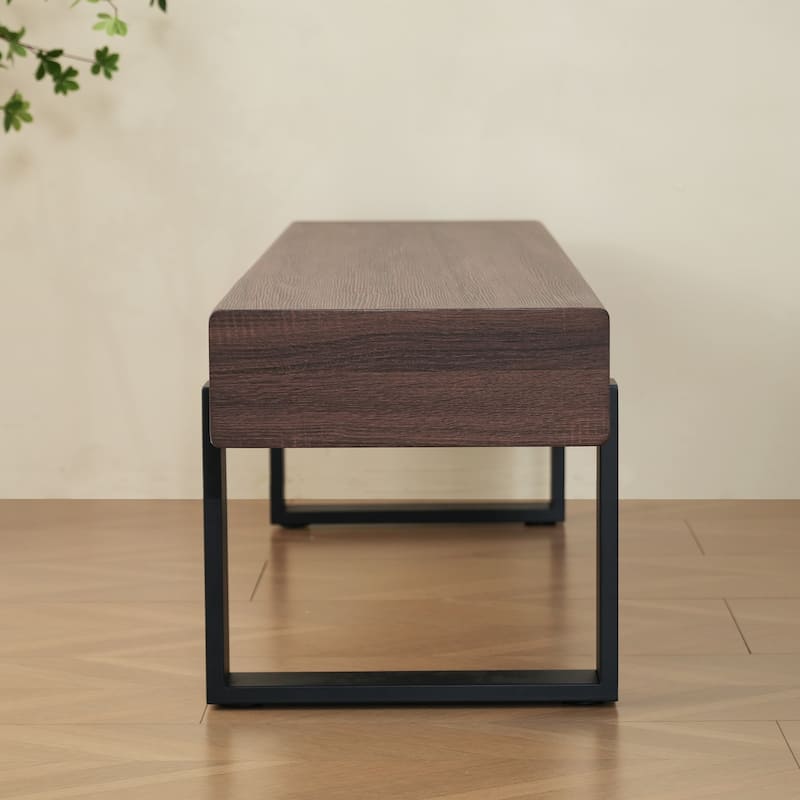 Roomfitters 59 Inch Dining Bench, Farmhouse Kitchen Table Bench, Bed End Bench with Metal Legs, Entryway Seating, Walnut+Black