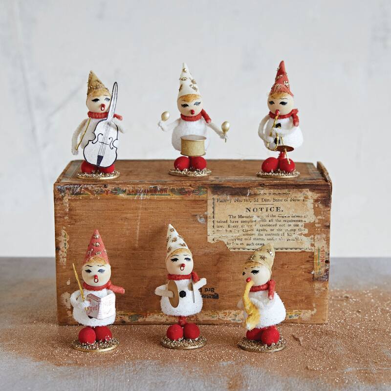 Wood Bead and Paper Vintage Reproduction Marching Band, Set of 6 - Multi