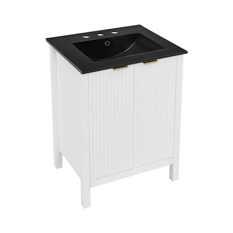 Bastille 24 In. White Bathroom Vanity With Black, 3-Hole Ceramic Sink Top